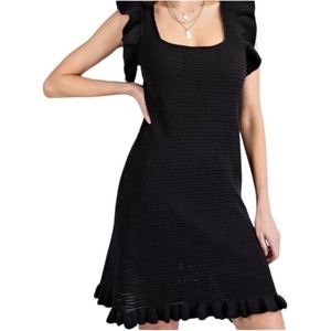 🆕 Revolve House of Harlow Black Knit Crochet Ruffle Dress